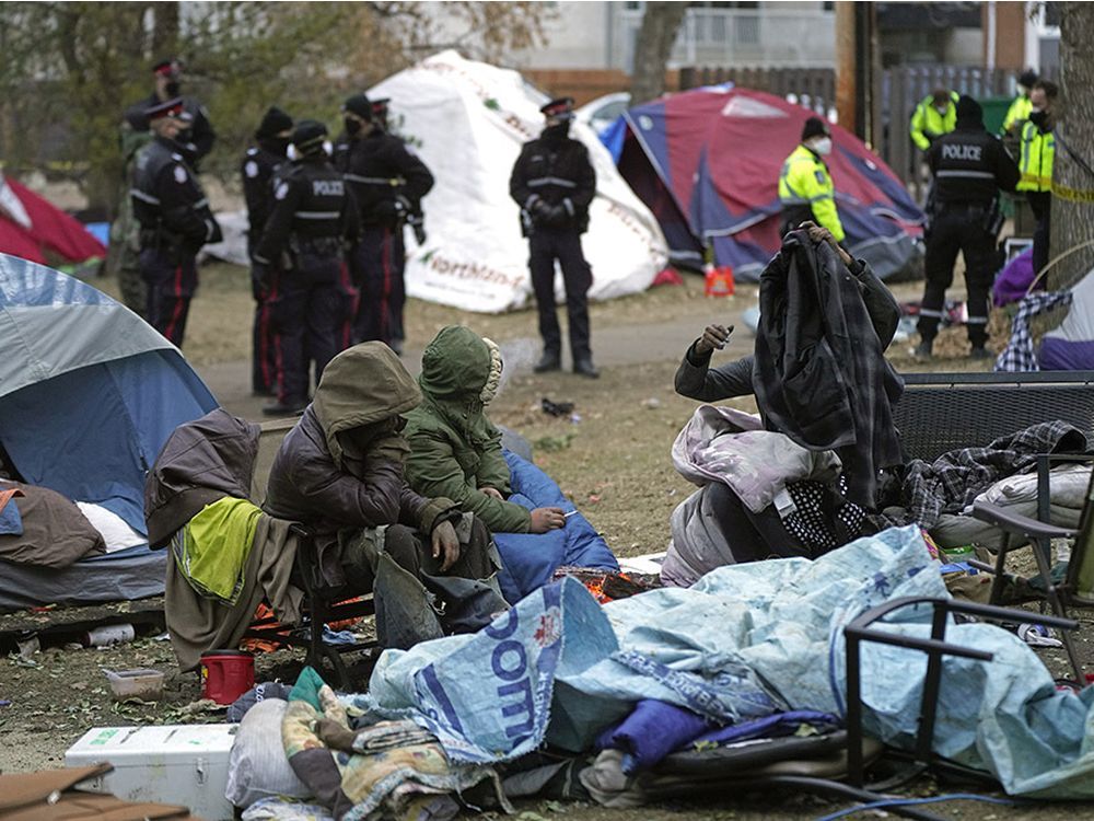 Police and peace officers were at the Light Horse Park homeless camp in Edmonton on Thursday morning November 5, 2020 to facilitate the relocation of the residents from the camp and close the park.