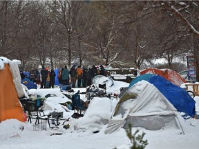 A group of mainly supporters at Camp Pekiwewin as enforcement officers arrived early in the morning to help shut down the camp but did not, as a few still remained in Edmonton, November 10, 2020. Ed Kaiser/Postmedia