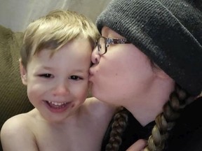 Ryley Dorward, 3, died in a house fire in Parkland County on Nov. 15, 2020. In this image he is with his mother Shannon Dorward.