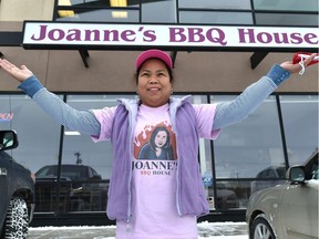 Joanne Mariano outside Joanne's BBQ House on Nov. 20, 2020. She  runs the restaurant with her husband after opening in May.