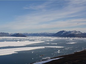 CP-Web.  A south view of the Ward Hunt Ice Shelf breaking apart is seen from Ward Hunt Island, Nunavut, in an Aug. 20, 2011, handout photo. The remote area in the northern reach of the Nunavut Territory, has seen ice cover shrink from over 4 metres thick in the 1950s to complete loss, according to scientists, during recent years of record warming. Scientists are urging the federal government to permanently protect a vast stretch of Canada's remotest High Arctic called the Last Ice Area.