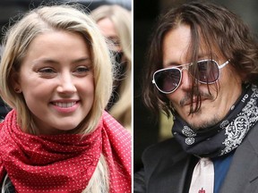 A combination of pictures shows actress Amber Heard (L) and her former husband actor Johnny Depp (R) arriving on the second day of Depp's libel action against News Group Newspapers (NGN), at the High Court in London, on July 8, 2020.