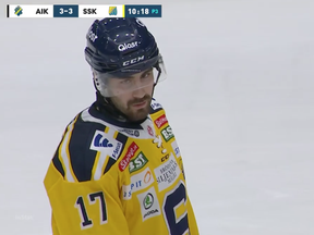 Evan Bouchard playing for Sodertalje of Allsvenskan