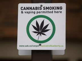 A marked cannabis smoking zone west of the Rutherford Library at the University of Alberta, in Edmonton Tuesday Jan. 15, 2019. Photo by David Bloom