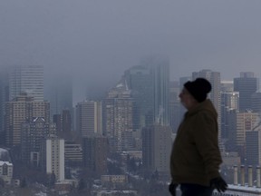 An icy fogs hangs over downtown Edmonton, Monday Nov. 23, 2020.