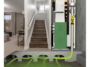 The Cupolex radon mitigation system creates a supported air space below the basement slab, making it easier to vent radon gas that collects under a home.