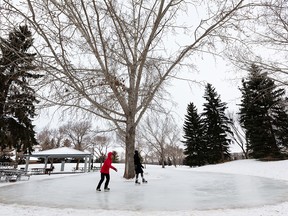 Skaters take to the Rundle Park IceWay Skating Trail in Edmonton, on Tuesday, Dec. 22, 2020. Photo by Ian Kucerak