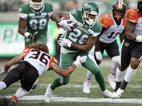 American running back William Powell (26) has signed a one-year contract extension with the Saskatchewan Roughriders.