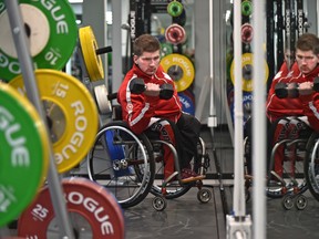Canadian paraplegic weightlifter Dylan Sparks trains at The Steadward Centre at the University of Alberta in this file photo from Dec. 20, 2018.