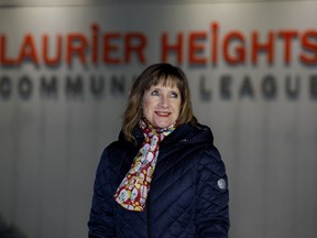 Laurier Heights Community League president Karen Wilk stands outside the community league, 14405 85 Ave., in Edmonton, Friday Dec. 11, 2020.