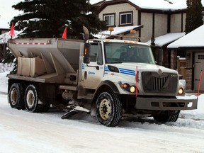 Sanders remove the snow in residential areas around 20 st and 112 ave in Edmonton. File photo.
