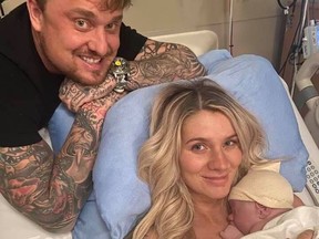 Wyatt Hudson Van Steinburg is Alberta's New Year's baby for 2021, born to engaged parents Chantel Saunders and Derek Van Steinburg only 52 seconds after midnight Thursday at Calgary's South Health Campus. Supplied via Postmedia Calgary/Courtesy Chantel Saunders