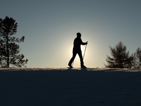 A cross country skier exercises on a warm winter afternoon at Hawrelak Park in Edmonton, on Saturday, Jan. 9, 2021. Photo by Ian Kucerak