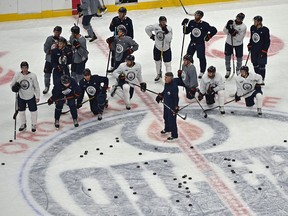 Oilers head coach Dave Tippett during training camp in preparation for opening night Wednesday at Rogers Place in Edmonton, January 12, 2021.