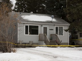 Police investigate the scene of a shooting near 105 Avenue and 157 Street where a man was rushed to hospital where he later died, Sunday, Jan. 17, 2021 in Edmonton.