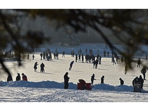 People came out in droves to enjoy the warmer weather skating at Hawrelak Park in Edmonton, January 30, 2021. Ed Kaiser/Postmedia