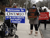 People concerned about COVID outbreaks and the quality of care, protest outside a long-term care home in Toronto on January 10, 2021.