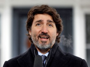 Prime Minister Justin Trudeau speaks at a news conference at Rideau Cottage in Ottawa, January 5, 2021.