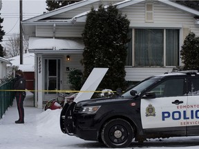 The Edmonton police are investigating after a man died following an assault, in Edmonton Sunday Jan. 24, 2021. Police confirm they received a call just after 10 p.m. Jan. 23, 2021 to the area of 128 Avenue and 129 Street. Photo by David Bloom