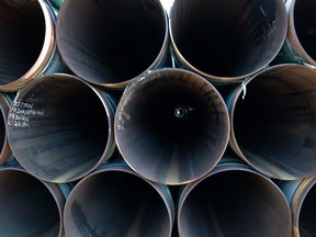 A depot used to store pipes for TC Energy's planned Keystone XL oil pipeline is seen in Gascoyne, North Dakota, on Jan. 25, 2017.