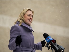 Kim Krushell announces she is running for Mayor outside Edmonton City Hall, Wednesday Jan. 27, 2021. Photo by David Bloom