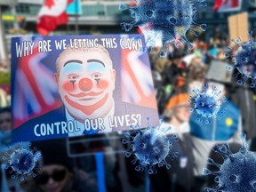 Hundreds of protesters gather at an anti-mask rally in Toronto on Saturday October 31, 2020.