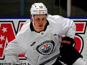 Forward Jesse Puljujarvi takes part in Edmonton Oilers training camp at NAIT on Jan. 6, 2021.