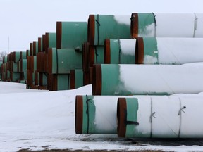 A depot used to store pipes for Transcanada Corp's planned Keystone XL oil pipeline is seen in Gascoyne, North Dakota, January 25, 2017.  REUTERS/Terray Sylvester
