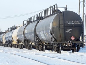 Rail cars sit idle in the CN Rail Yards in northwest Regina.