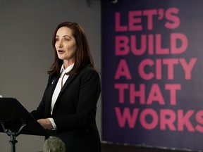 Mayoral candidate Cheryll Watson announces her first foundational policy commitment, the creation of a chief accountability officer, at the opening of her campaign headquarters in downtown Edmonton, Monday, Feb. 1, 2021.
