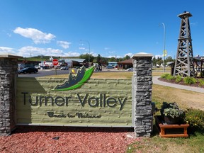 A Turner Valley sign in the town's centre.