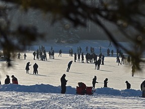 People came out in droves to enjoy the warmer weather skating at Hawrelak Park in Edmonton, January 30, 2021. Ed Kaiser/Postmedia