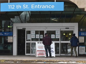 University of Alberta Hospital entrance as AHS has again limited visitation rules to a maximum of two designated support people due to COVID-19 in Edmonton, November 17, 2020. File photo.