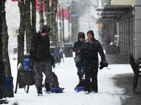 Snowfall warnings are in effect for much of B.C.'s South Coast Saturday.