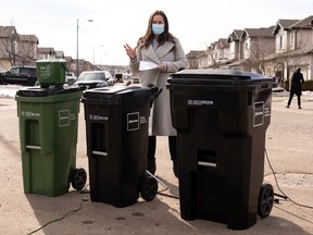 Jodi Goebel, waste strategy director, speaks about new waste carts during a press conference on the Edmonton waste cart rollout on Monday, March 15, 2021.