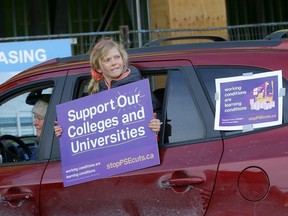 Members of multiple post-secondary unions for staff and students were protesting across Alberta including the Minister of Advanced Education's, Demetrios Nicolaides Constituency office in Calgary on Saturday, January 30, 2021.