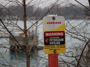 Enbridge's Line 5 travels through the Straits of Mackinac, which connects Lake Michigan and Lake Huron.