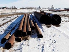 A supply depot servicing the Keystone XL crude oil pipeline lies idle in Oyen, Alberta.