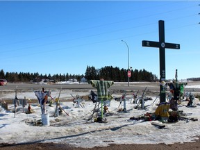 The Humboldt Broncos' crash site, from a photo taken in March.