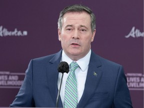 Premier Jason Kenney gives an update on Alberta's COVID-19 vaccination distribution on Monday, April 26, 2021.