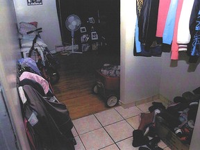 The entryway of the Edmonton apartment where a five-year-old girl identified as S was fatally wounded in October 2015. Her mother was convicted of manslaughter but acquitted of murder on May 7, 2021.