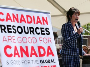 Alberta Energy Minister Sonya Savage spoke to several thousand pro pipeline protesters rallying at Stampede Park during the Global Petroleum Show in Calgary on Tuesday, June 11, 2019. File photo.