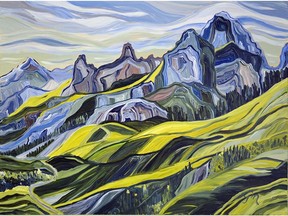 Gisa Mayer's Early Summer Alpine, acrylic on canvas, at Bugera Matheson.