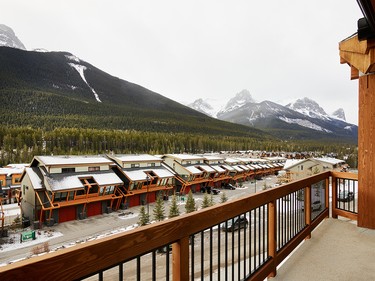 This 1,081-square-foot Canmore condo features two bedrooms, two bathrooms, vaulted ceilings and a private balcony with breathtaking views of the Rocky Mountains.