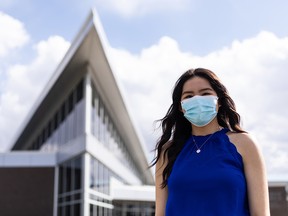 Archbishop MacDonald High School student Jennifer Huynh, seen at her school in Edmonton, on Thursday, May 13, 2021, has won an $80,000 Schulich Leader Scholarship to study in the Faculty of Science at the University of Alberta.Photo by Ian Kucerak