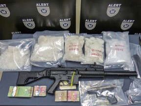 A man and a woman were arrested after ALERT seized more than $300,000 worth of methamphetamine and fentanyl in a north Edmonton bust on May 11, 2021

ALERT seized: A Loaded handgun with its serial number defaced; a Rifle; 4,600 grams of methamphetamine;

521 grams of fentanyl; and

$13,000 cash, Jesse Thomson and Destiny Poitras have been arrested. ALERT handout photo
