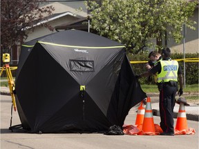 Police investigate a fatal pedestrian collision at 129 Ave. and 126 Street on Friday, May 21, 2021 in Edmonton.Greg Southam-Postmedia