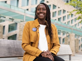 Shamair Turner, seen outside city hall in Edmonton on Wednesday, May 26, 2021, is running for city council this fall in Ward Karhiio.
