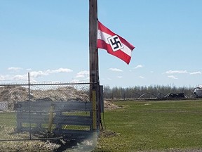 Hitler Youth flag on a property near Breton, Ab. about 110 Km southwest of Edmonton on May 11, 2021.