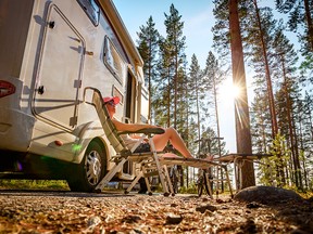 Family vacation travel RV, holiday trip in motorhome